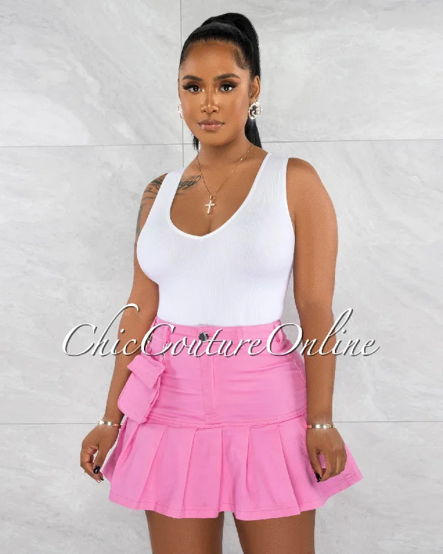 Lewina Pink Pleated Denin Fanny Pack Skirt