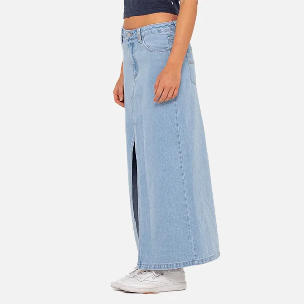 Rusty Celeste Low Rise Denim Maxi Skirt - Sky Blue Heather