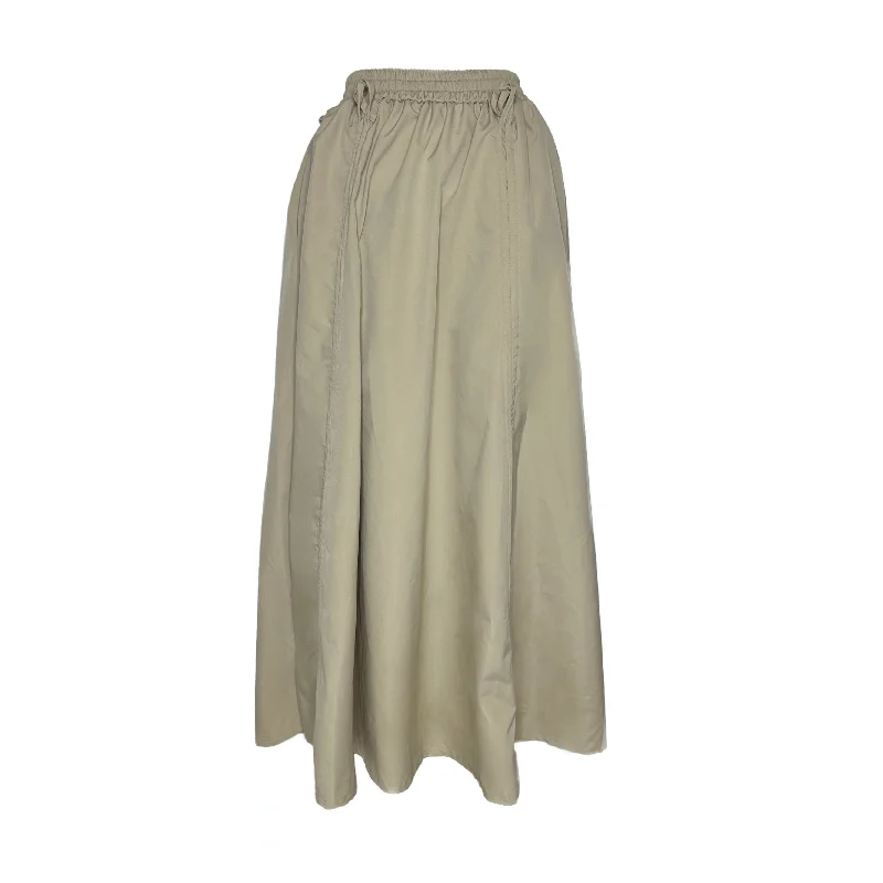 SYNEZ Solid Color Elasticated Drawstring Pleats Cargo Long Skirt