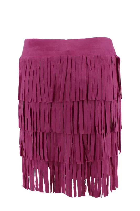 Way Magenta Short Fringe Skirt