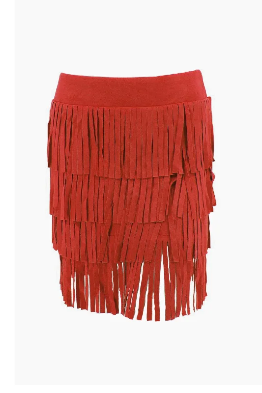 Way Tangerine Short Fringe Skirt