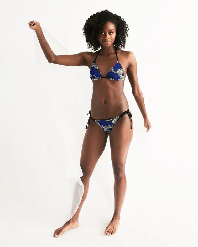 AKH African Fleurs Bleues Women's Triangle String Bikini