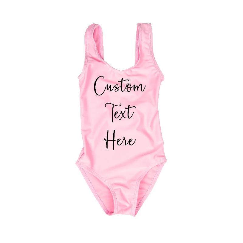 Custom Text Light Pink Kids/ Youth One Piece Swimsuit