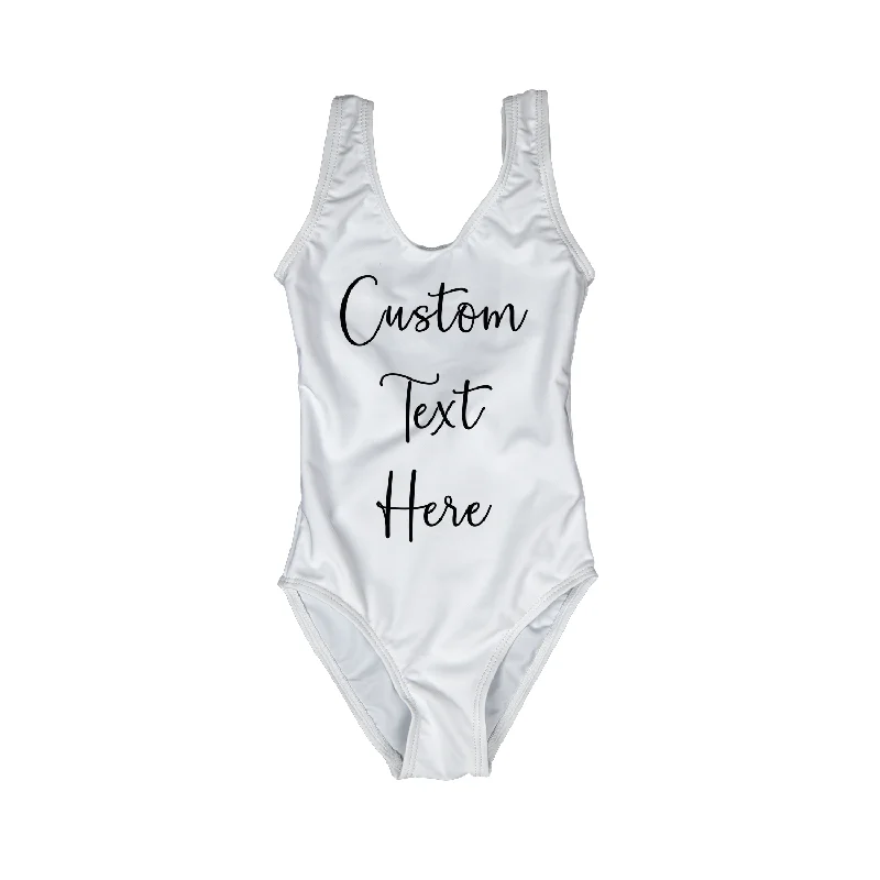 Custom Text White Kids/ Youth One Piece Swimsuit