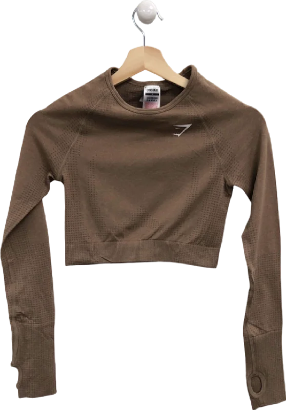 Gymshark Brown Cropped Long Sleeve Top UK S