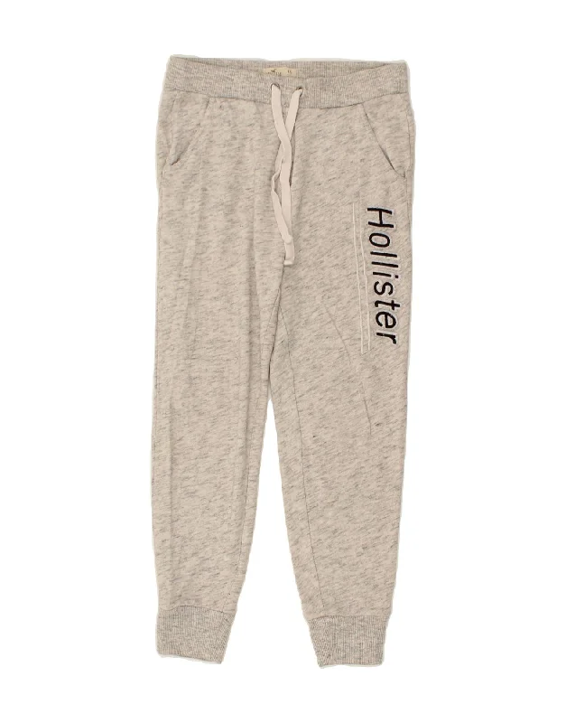 HOLLISTER Womens Graphic Tracksuit Trousers Joggers UK 6 XS Grey Cotton