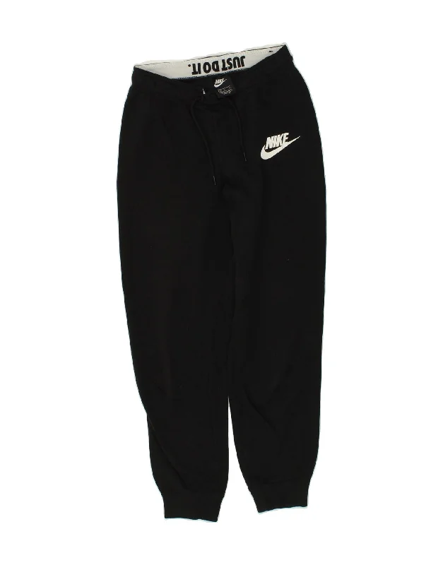 NIKE Womens Graphic Tracksuit Trousers Joggers UK 10 Small Black Cotton