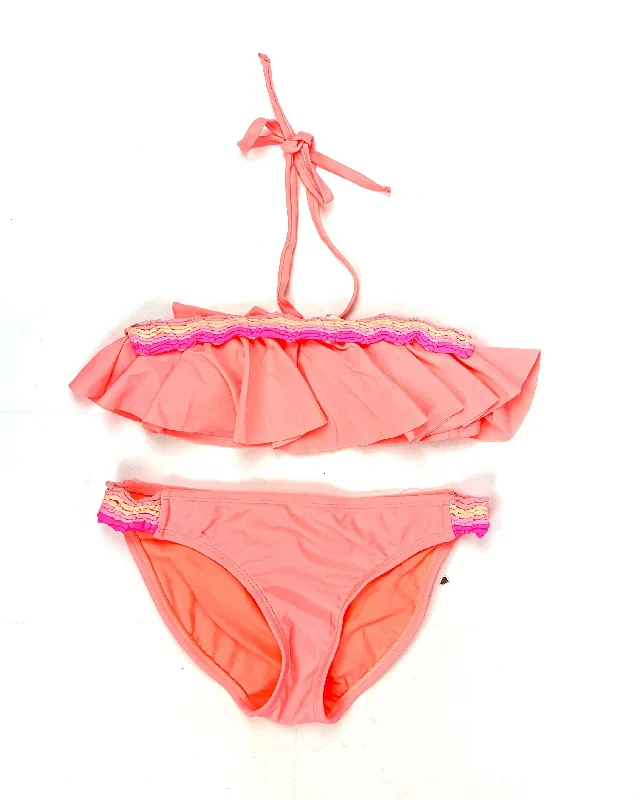 Beach Neon Coral Ruffle Bikini- Medium