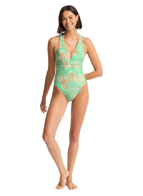 SEAFOLLY CROSS BACK ONE PIECE - MINT PRINT