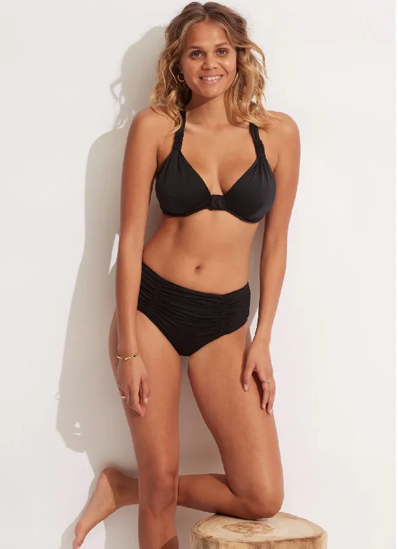 SEAFOLLY  ESSENTIALS GATHERED FRONT RETRO PANT - BLACK