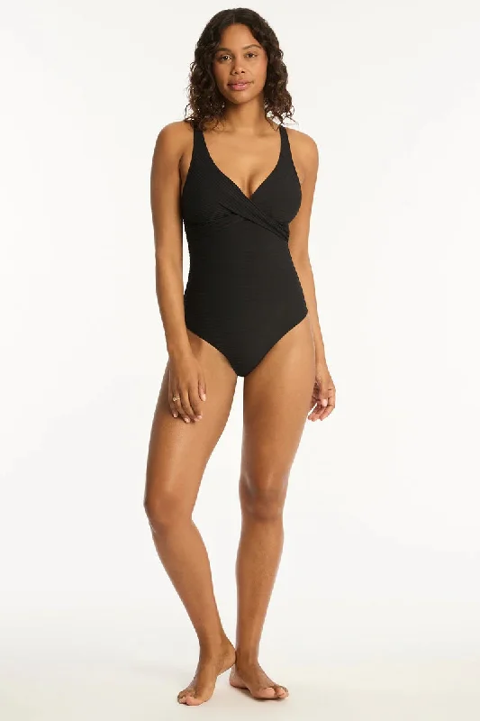 SEA LEVEL SPINNAKER SQUARE NECK ONE PIECE - BLACK