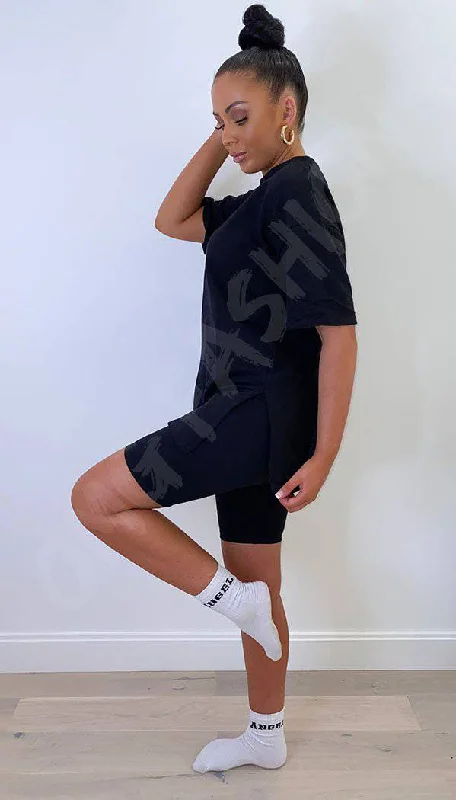 Split Hem Cycling Shorts and T-shirt Two Piece Set