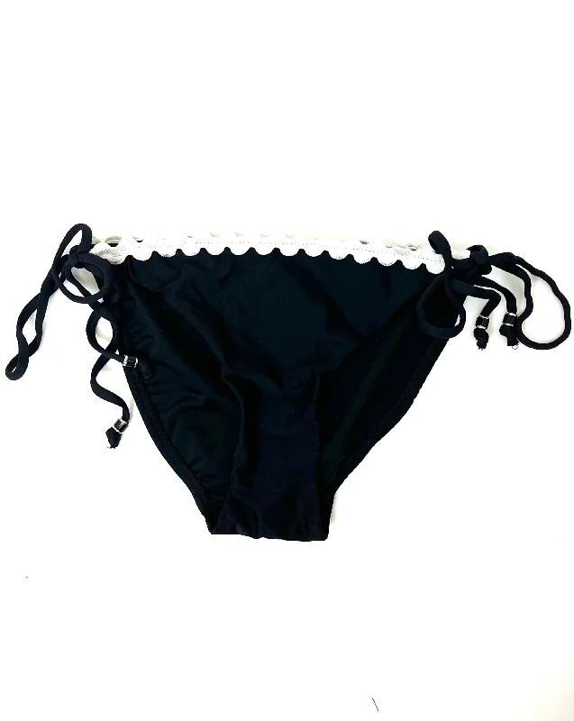 White Lined Black Swim Bottom - Extra Small