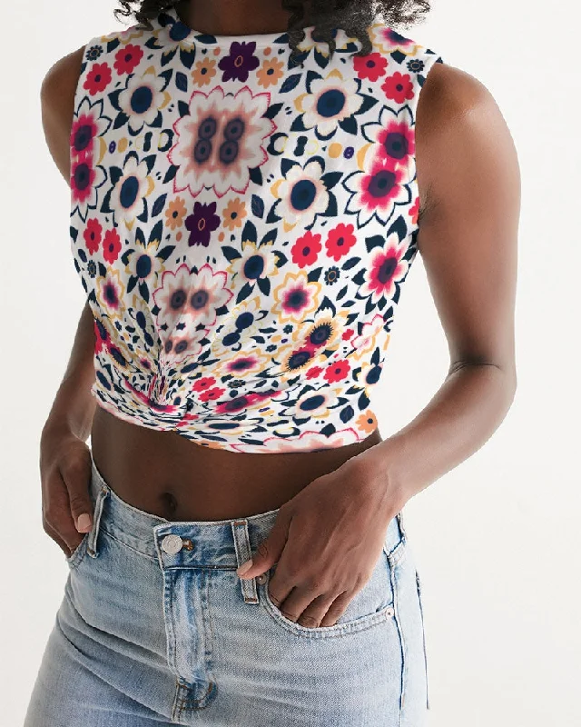 Abstract flower pattern Women's  All-Over Print Twist-Front Tank