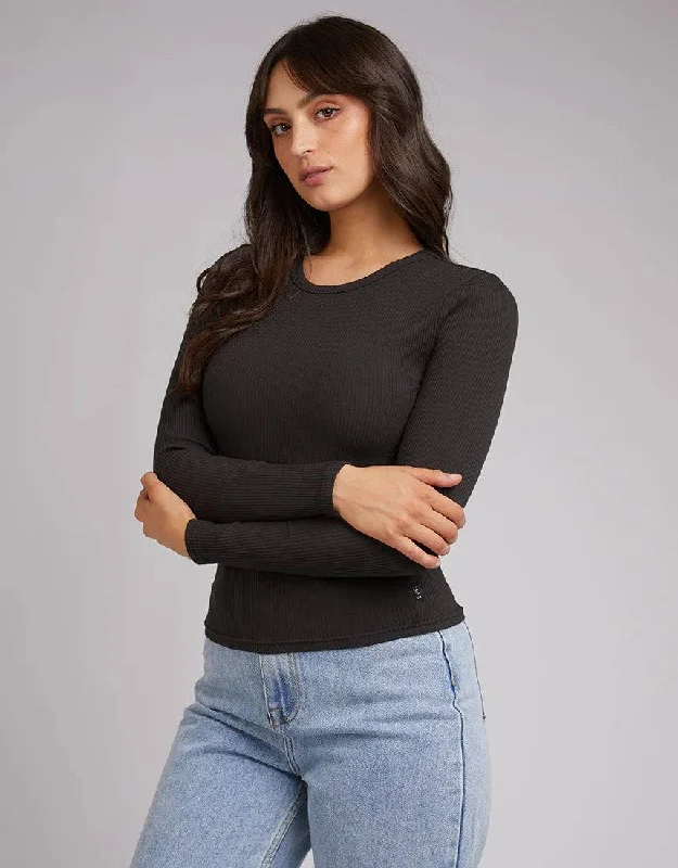 ALL ABOUT EVE EVE RIB BABY LONG SLEEVE TEE WASHED BLACK