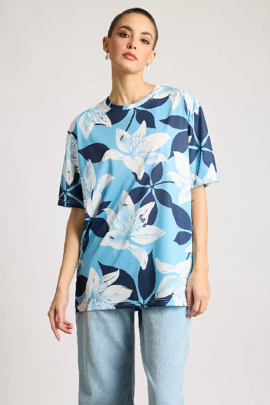 Printed Women's T-Shirt - Blue Flourish