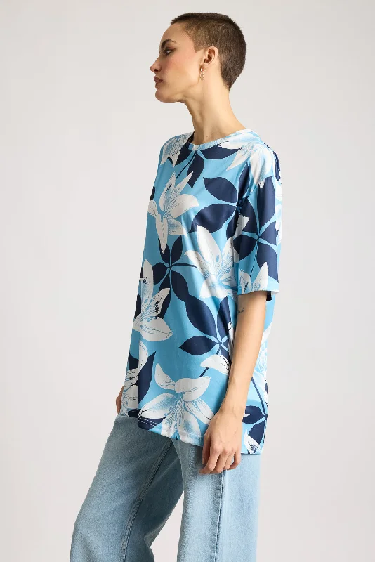 Printed Women's T-Shirt - Blue Flourish