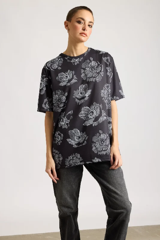 Printed Women's T-Shirt - Black Botanic