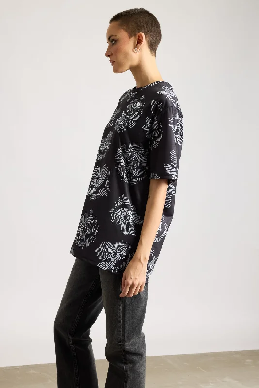 Printed Women's T-Shirt - Black Botanic