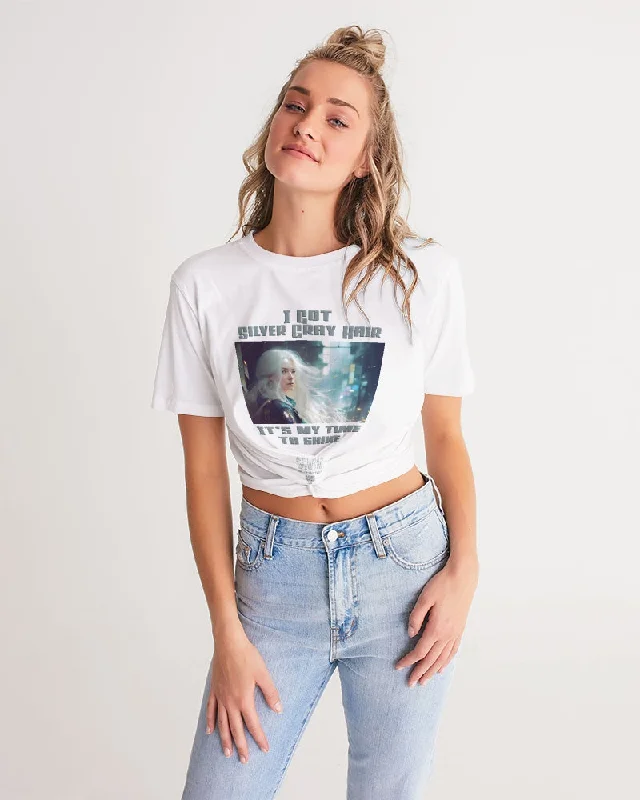 Beautiful white woman my time to shine Women's All-Over Print Twist-Front Cropped Tee