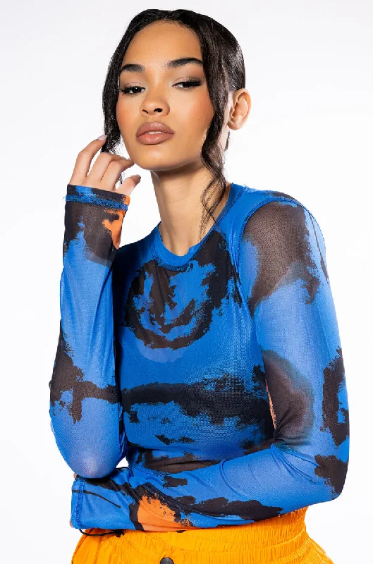 COLORS OF THE WIND LONG SLEEVE CREW NECK MESH CROP