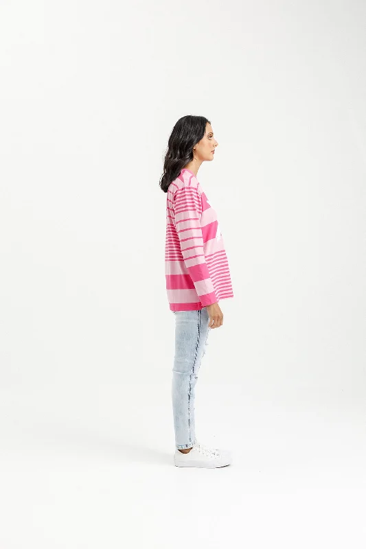 Home Lee Long Sleeve Chris Tee - Irregular Stripe Pink