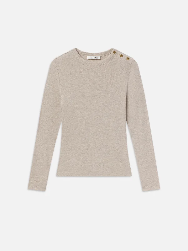 Long Sleeve Rib Button Crew -- Oatmeal Heather