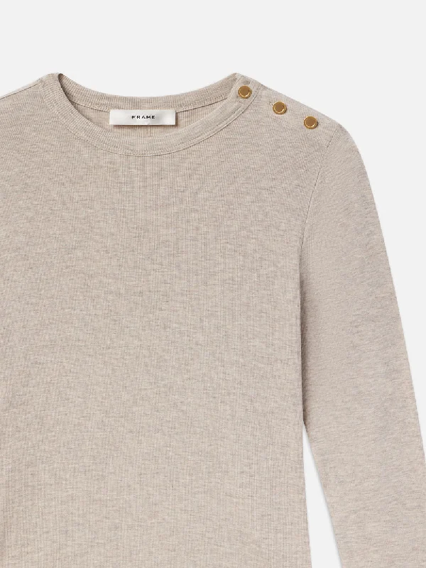 Long Sleeve Rib Button Crew -- Oatmeal Heather