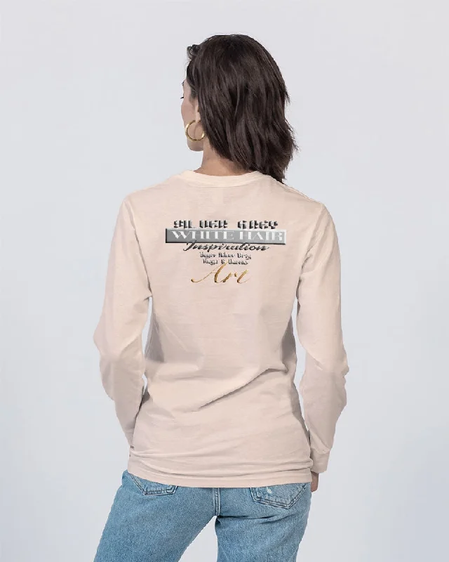 Promoting Asian women with silver grey Unisex Long Sleeve Tee | Lane Seven