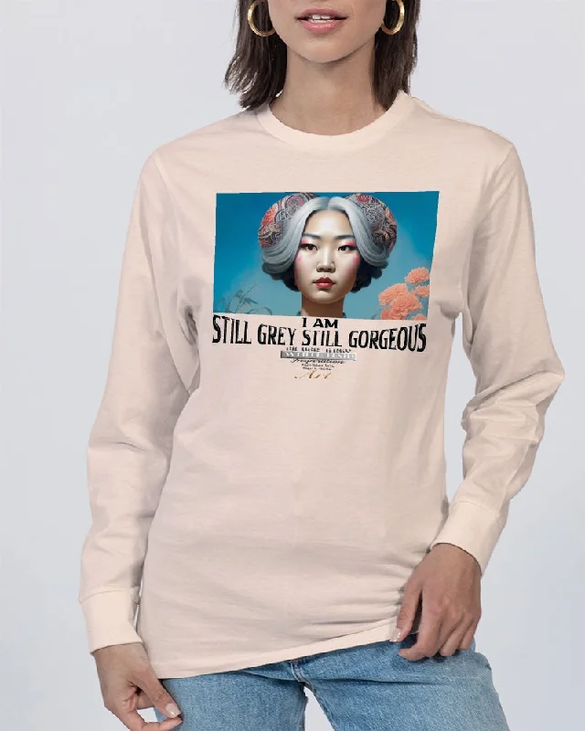 Promoting Asian women with silver grey Unisex Long Sleeve Tee | Lane Seven