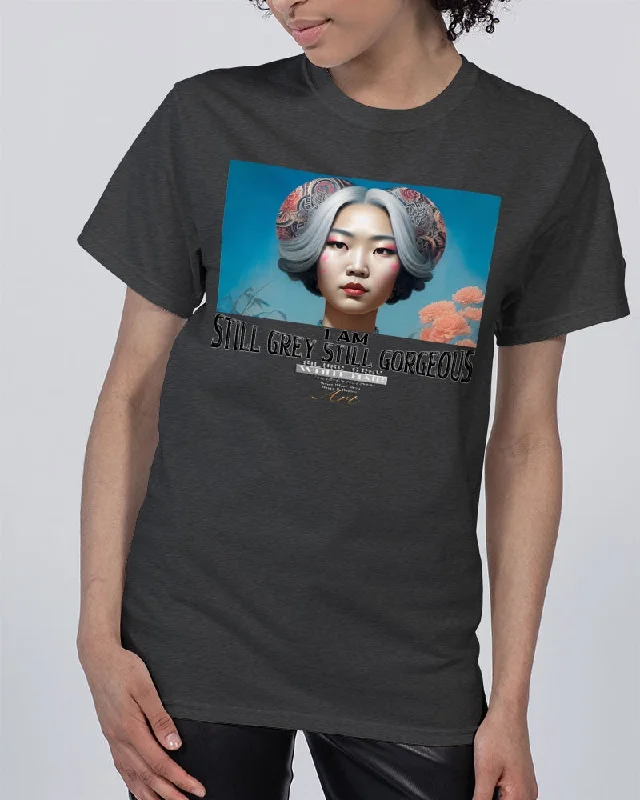 Promoting Asian women with silver grey Unisex Tee | Champion