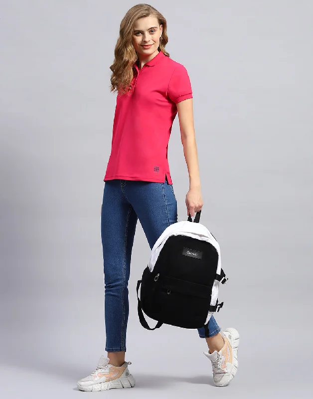 Women Pink Solid Polo Collar Half Sleeve T-Shirt