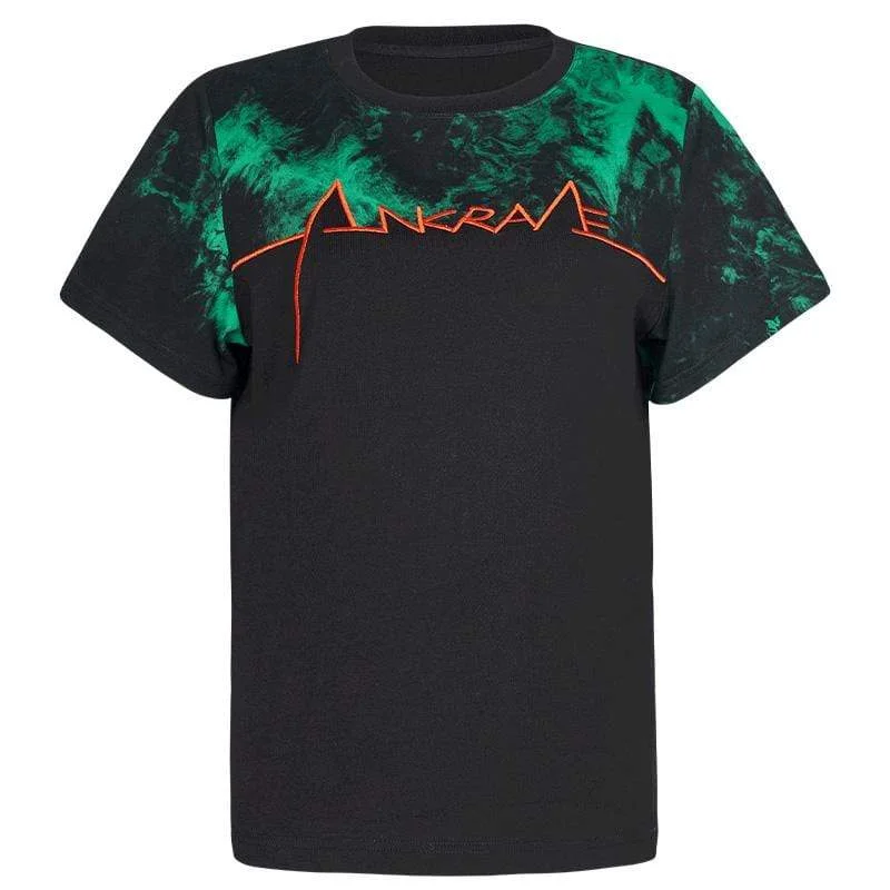 Women's Grunge Tie-dye Embroidered Black Short Sleeved T-shirt