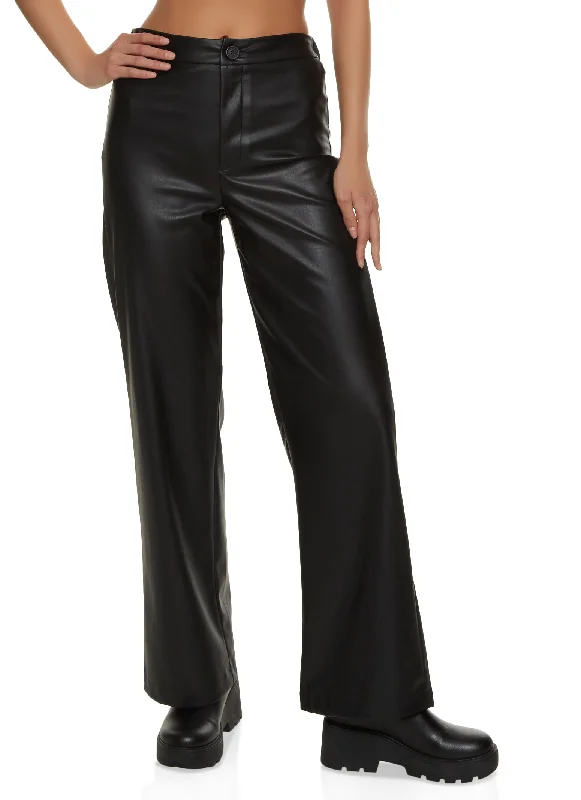 Faux Leather Solid Wide Leg Pants