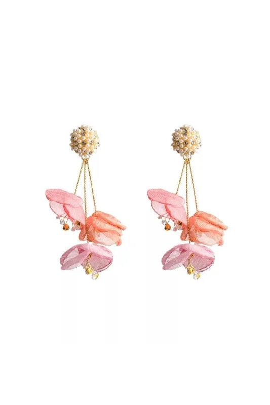 Me The Label - P-6 Pink Pearl Floral Drop Earrings