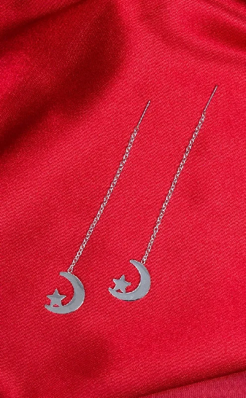 Moon and Star Threader Earrings | Pair