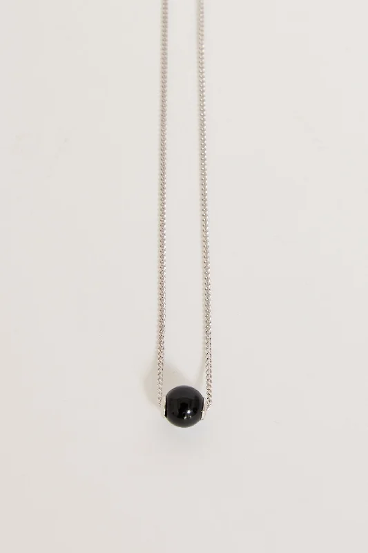 Onyx Bead Pendant Necklace Black