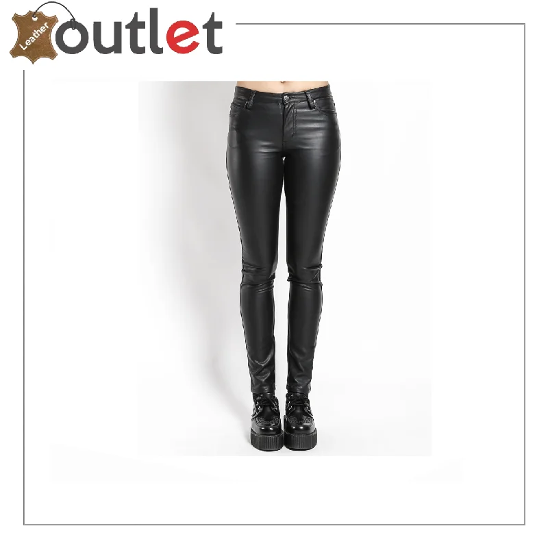 Women's Chick PU Leather Sexy Skinny Pants, Black